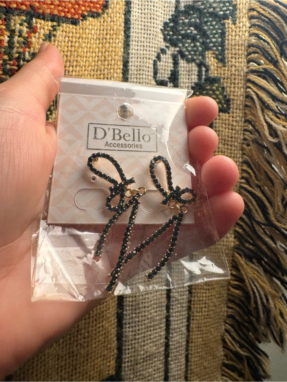 D'Bello Green Crystal Bow Drop Earrings